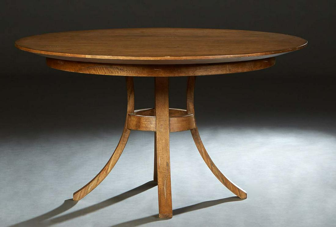 Carved Mahogany Manhattan Dining Table, 20th/21st c., the circular top over a wide skirt, on a base (1 of 1)