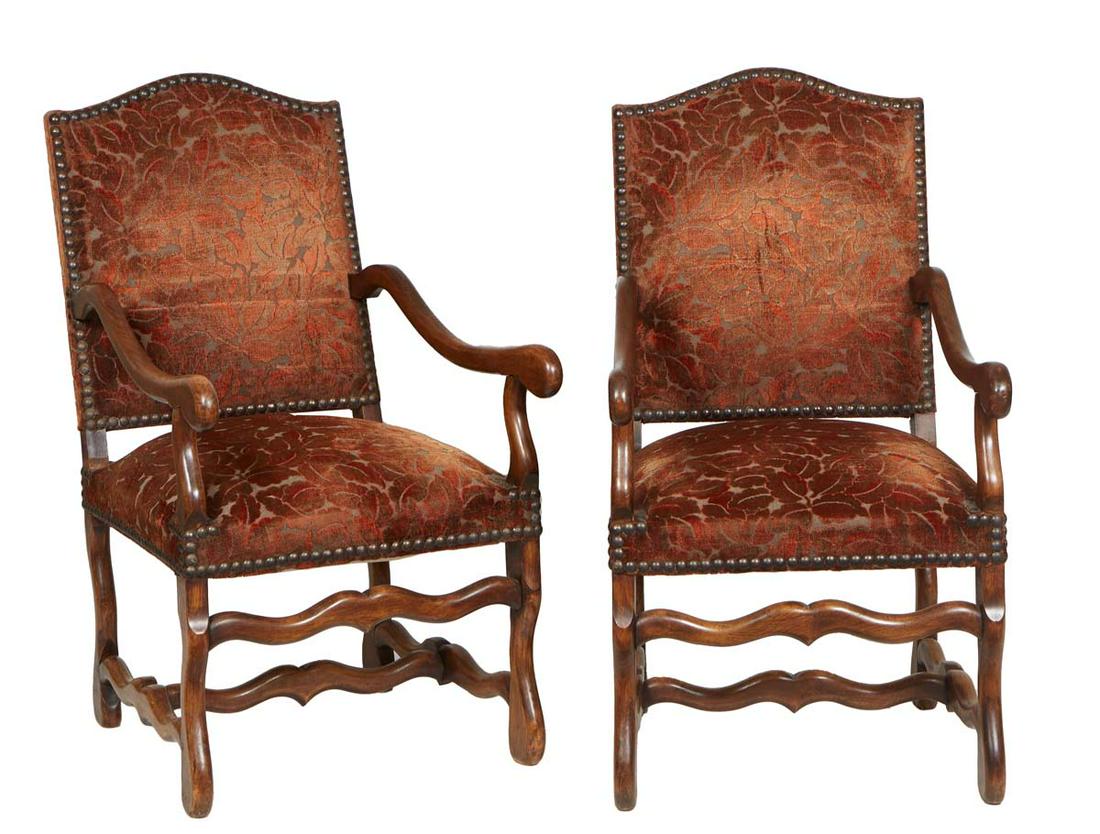 Pair of French Louis XIV Style Carved Walnut Fauteuils a la Reine, early 20th c., the canted arched (1 of 1)