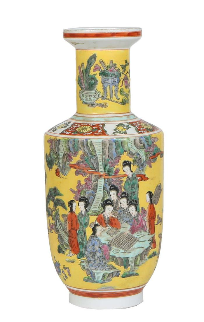 Large Chinese Baluster Vase, 20th c., of tapered form, with an everted neck, over figural, animal, (1 of 3)