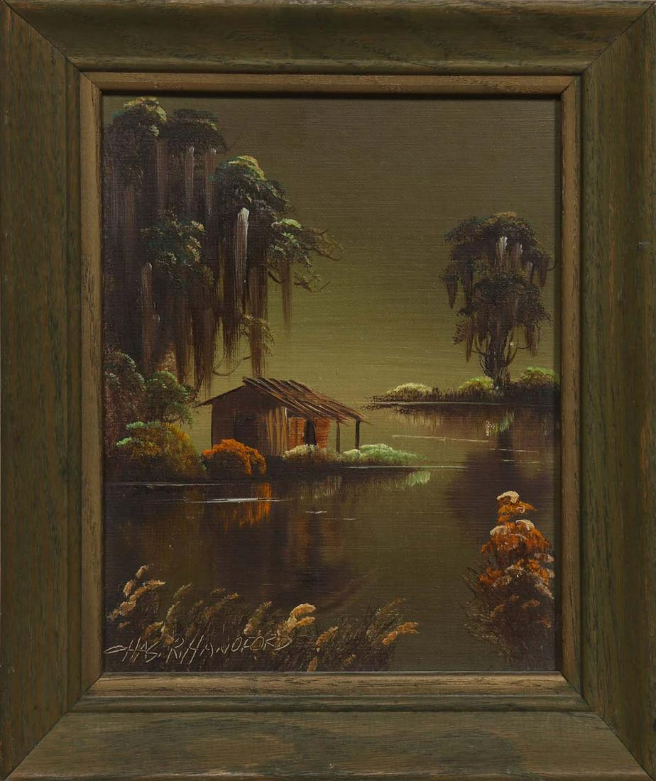 Charles R. Handford (Arkansas/Louisiana, 1909-1995), "Bayou Scene with Shack," 20th c., oil on (1 of 4)