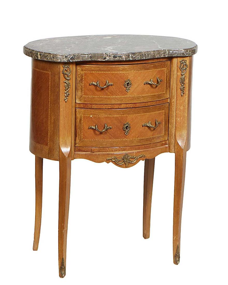 French Louis XV Style Carved Cherry Marble Top Nightstand, 20th c., the ogee edge figured brown (1 of 1)
