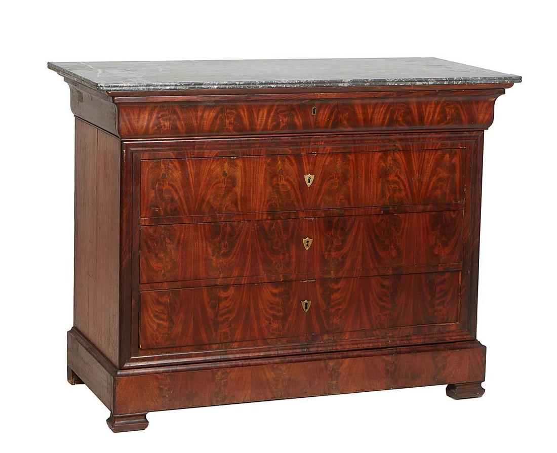 French Louis Philippe Carved Walnut Marble Top Commode, 19th c., the reeded edge rounded corner (1 of 1)