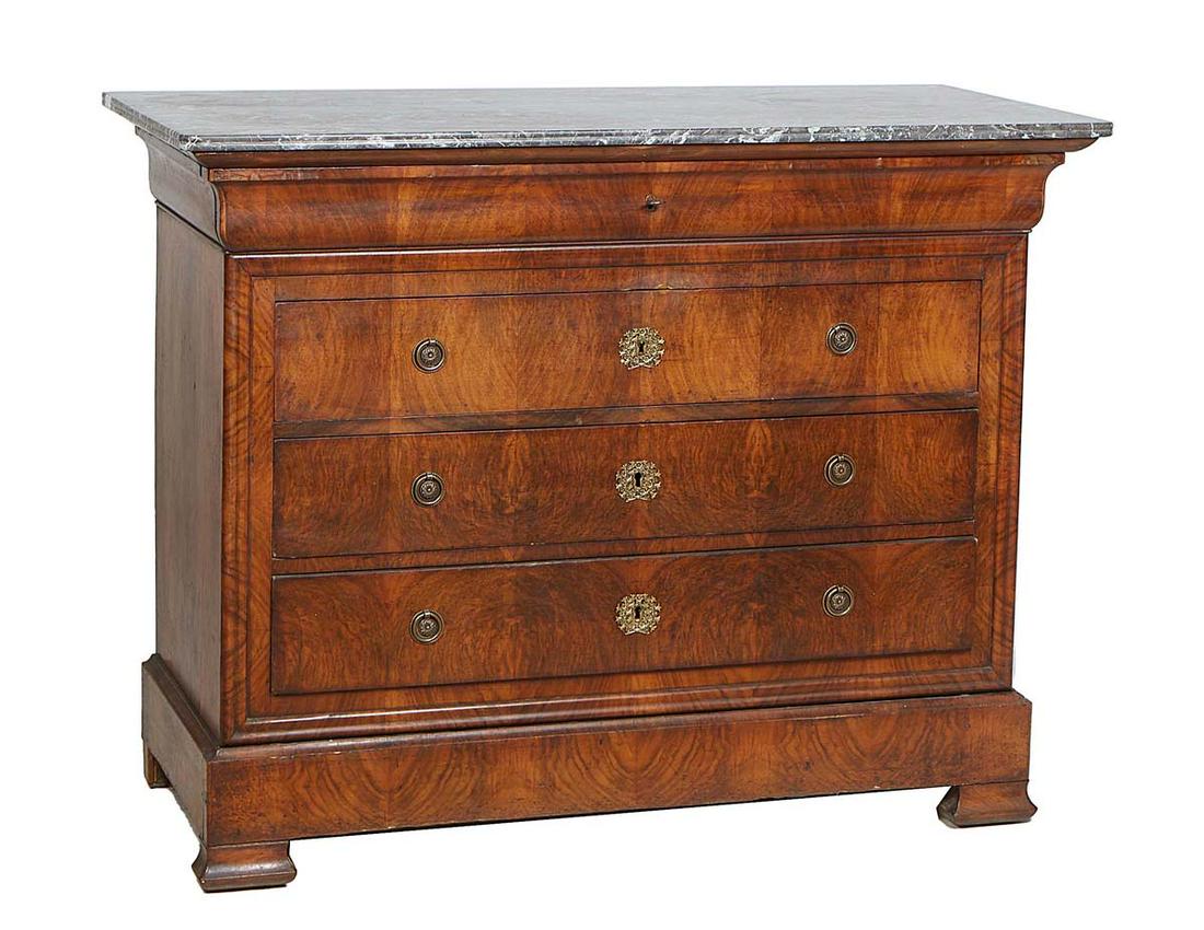 French Provincial Louis Philippe Carved Walnut Marble Top Commode, 19th c., the reeded edge rounded (1 of 1)