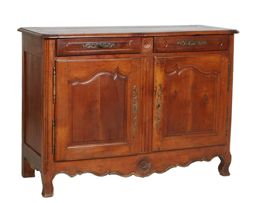 French Provincial Carved Cherry Louis XV Style Sideboard, 19th c., the stepped canted corner top (1 of 6)