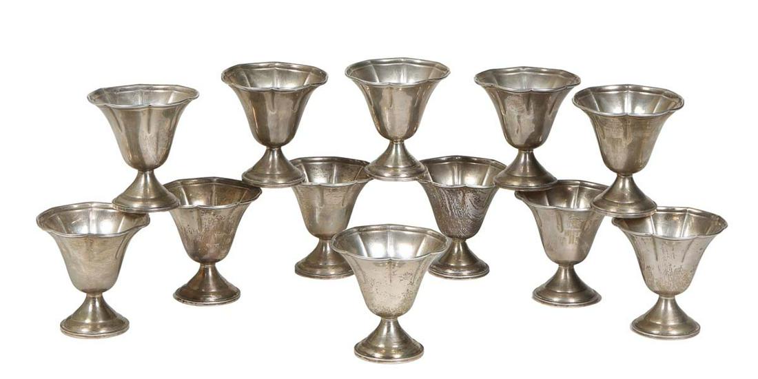 Set of Twelve Weighted Sterling Footed Dessert Cups, 20th c., by Hamilton Silver Co., H.- 4 in., (1 of 2)