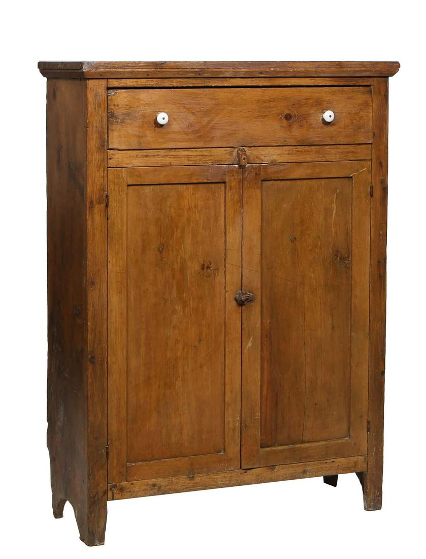 Southern Carved Pine Jelly Cupboard, 19th c., the rectangular top over a frieze drawer and double (1 of 1)