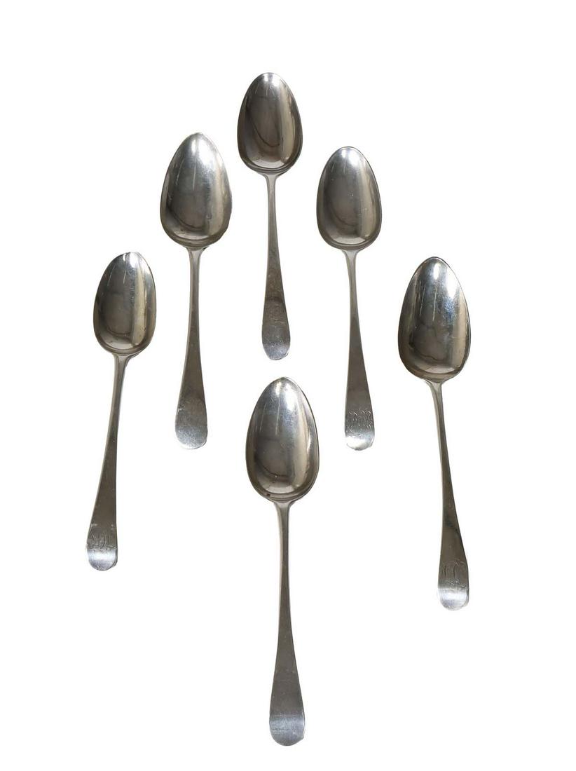 Six Hester Bateman and Family Sterling Silver Tablespoons, London, in the "Old English" pattern, (1 of 2)