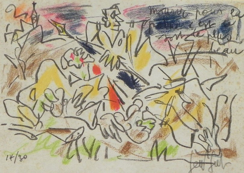 French School , "La Marseillaise", color lithogra: Gen Paul (1895-1975), "La Marseillaise", color lithograph, signed l.r. pencil numbered l. l. 14/30, numbered l. l.11/30, framed, H.- 9 in., W.- 13 in.