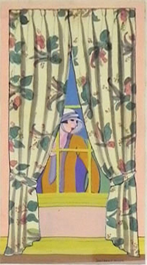 Delores Hart, "Flapper Girl at the Window," 20th c: Delores Hart, "Flapper Girl at the Window," 20th c., watercolor, signed l. r., the mat stamped "N O, 17," framed, H.- 9 in., W.- 4 1/4 in.