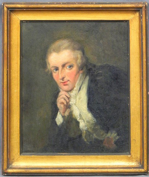 Continental School, "Portrait of a Young Man," 190: Continental School, "Portrait of a Young Man," 1900, oil on canvas, copy after the museum original, framed, H.- 10 3/4 in., W.- 8 3/4 in.