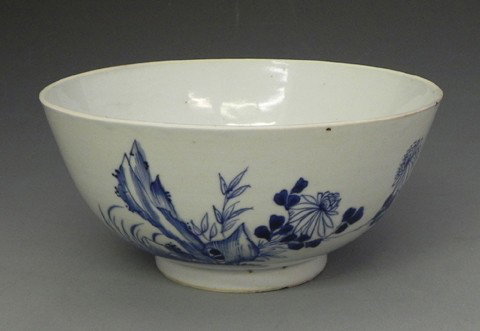 Chinese Porcelain Bowl, 19th c., the side with flo: Chinese Porcelain Bowl, 19th c., the side with floral decoration and Chinese characters, signed on the bottom, H.- 3 3/8 in., Dia.- 7 1/4 in.