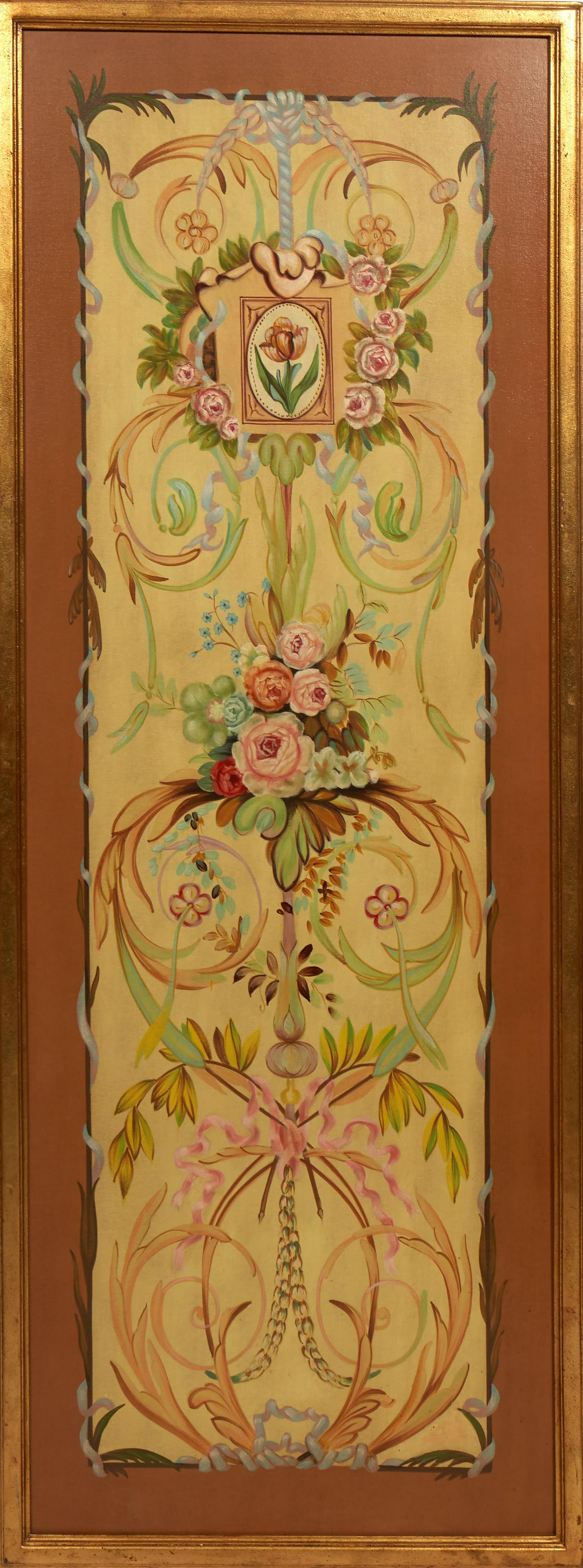 Unusual French Stryle Floral Painted Panel, 20th c., oil on canvas board, unsigned, presented in a g (1 of 3)