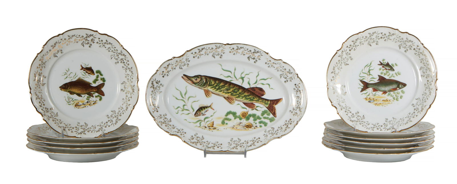 Twelve Piece French Porcelain Fish Set, 20th c., by European Sofafils, consisting of 11 circular pla (1 of 3)