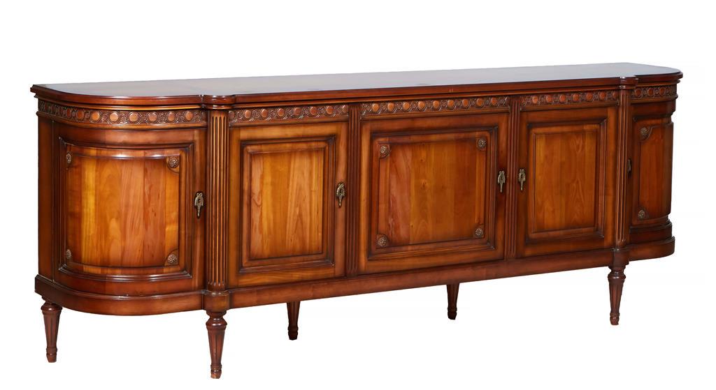 French Carved Cherry Louis XVI Style Sideboard, 20th c., the ogee edge cookie corner bowed top over (1 of 6)