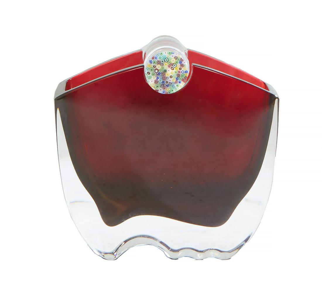 Baccarat "Oceanie" Vase, design by Thomas Bastide, the horizontal ruby crystal vase with a resting (1 of 3)