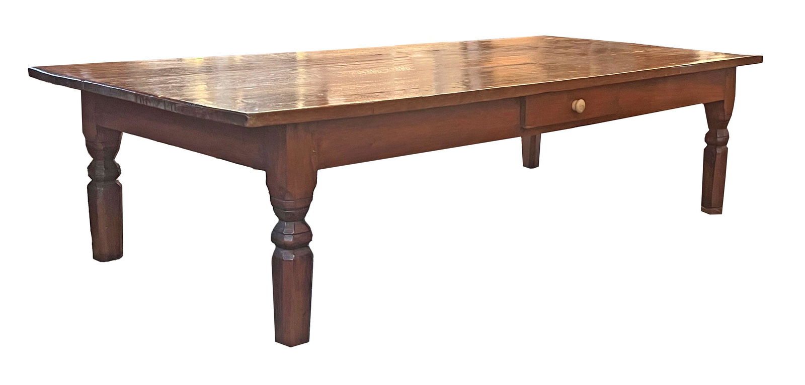 French Provincial Carved Walnut Farmhouse Table, 19th c., the rectangular top over a wide skirt with (1 of 1)