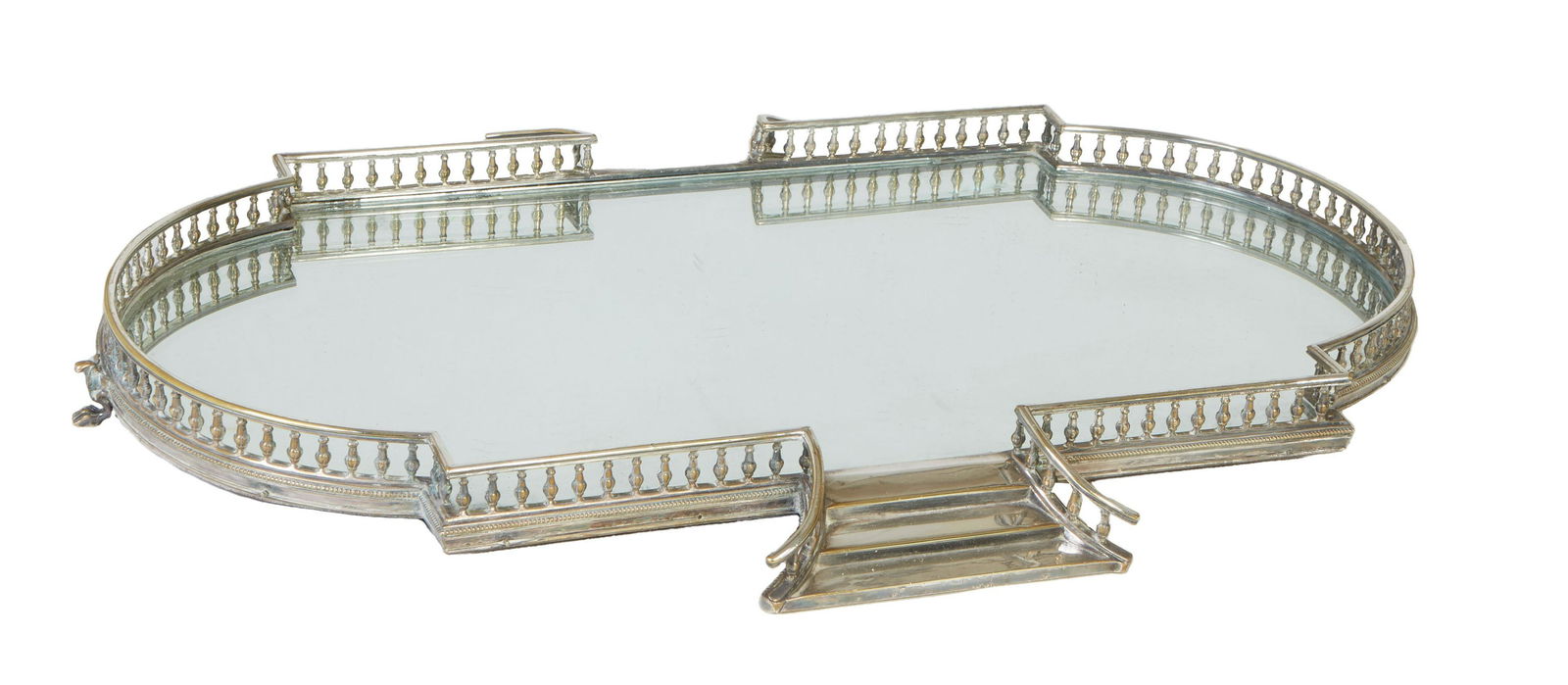 Unusual Large Silverplated Mirror Plateau, early 20th c., of long rectangular form with shaped (1 of 4)