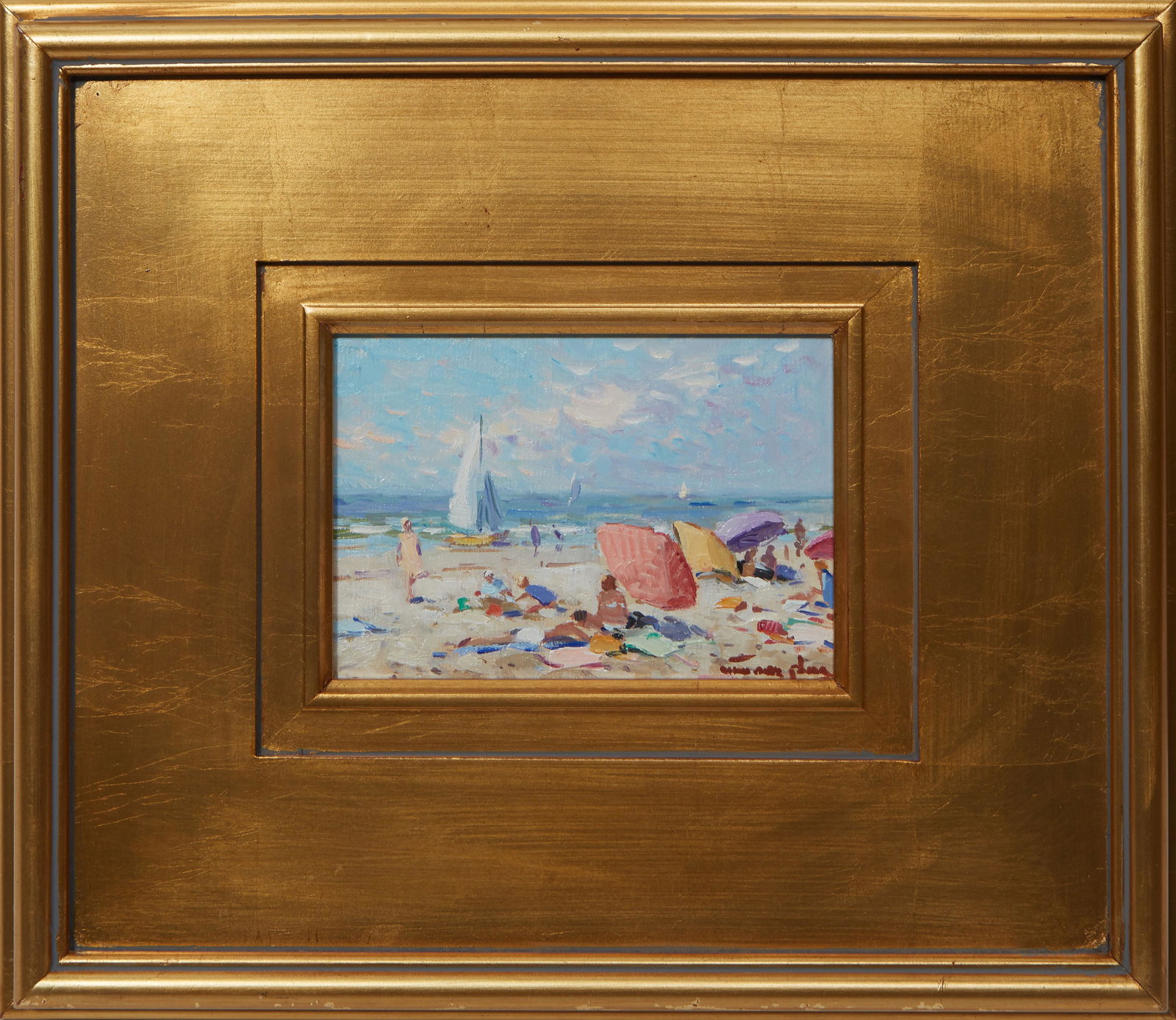 Niek van der Plas (Dutch, 1954-), "Beach Scene," 20th/21st c., oil on panel, signed lower right, (1 of 4)