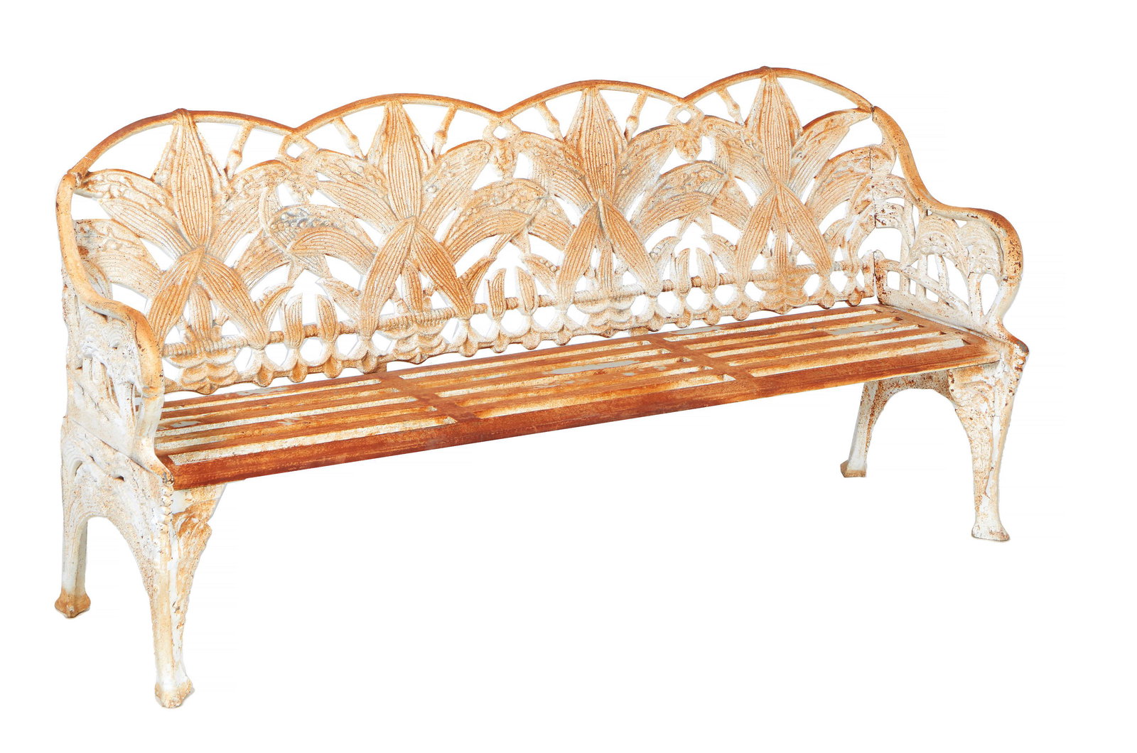 American Cast Iron Garden Bench, early 20th c., the pierced arched back with leaf and berry (1 of 1)