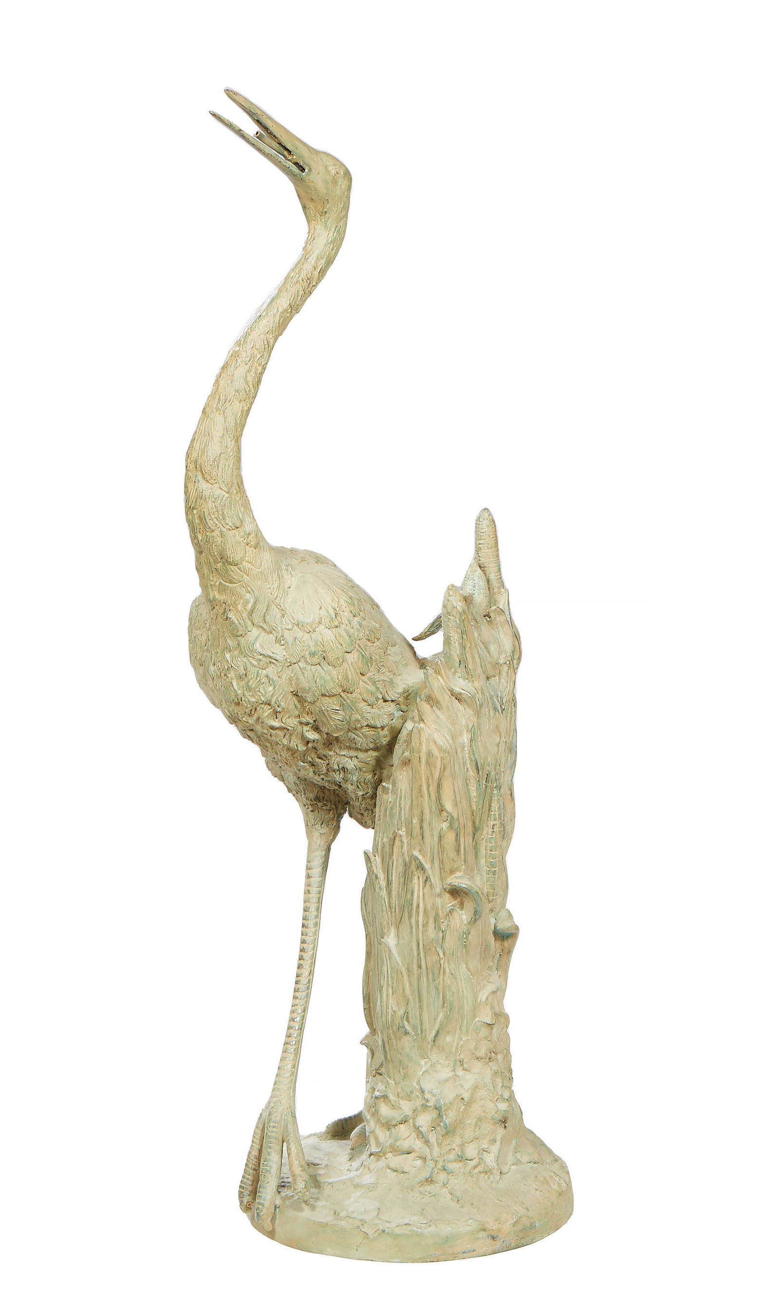 Patinated Bronze Heron Fountain Figure, 20th/21st c., on a relief base with cattails, H.- 42 in., (1 of 1)