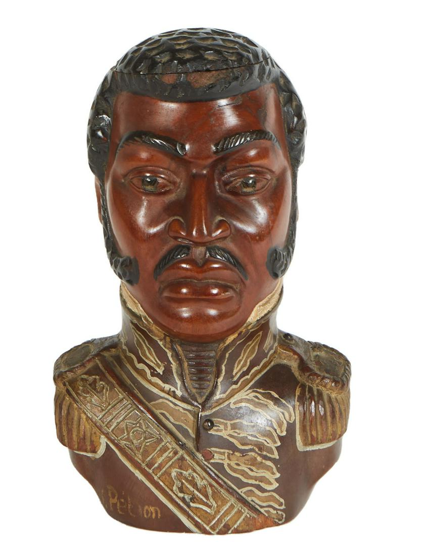 Ulysses Dabouze (Haiti), "General Petion," early 20th c., a carved, parcel gilt and polychromed wood (1 of 4)