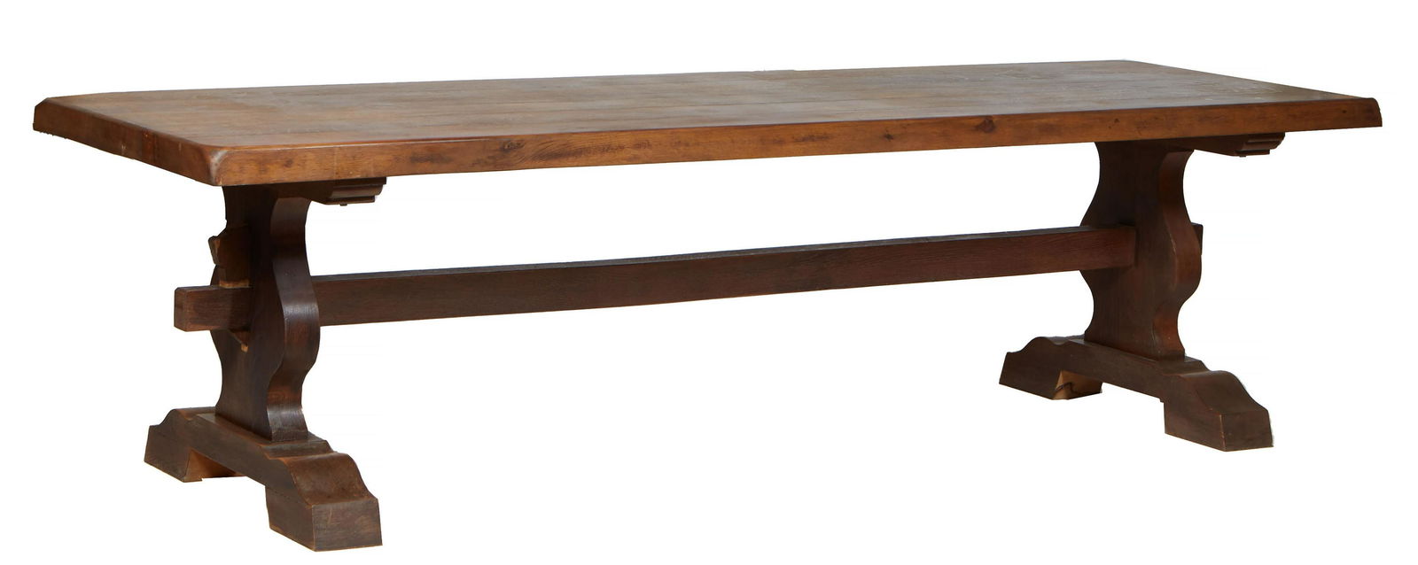 Large French Provincial Carved Oak Monastery Table, 19th c., the 2 1/4 in. thick rounded edge top on (1 of 1)