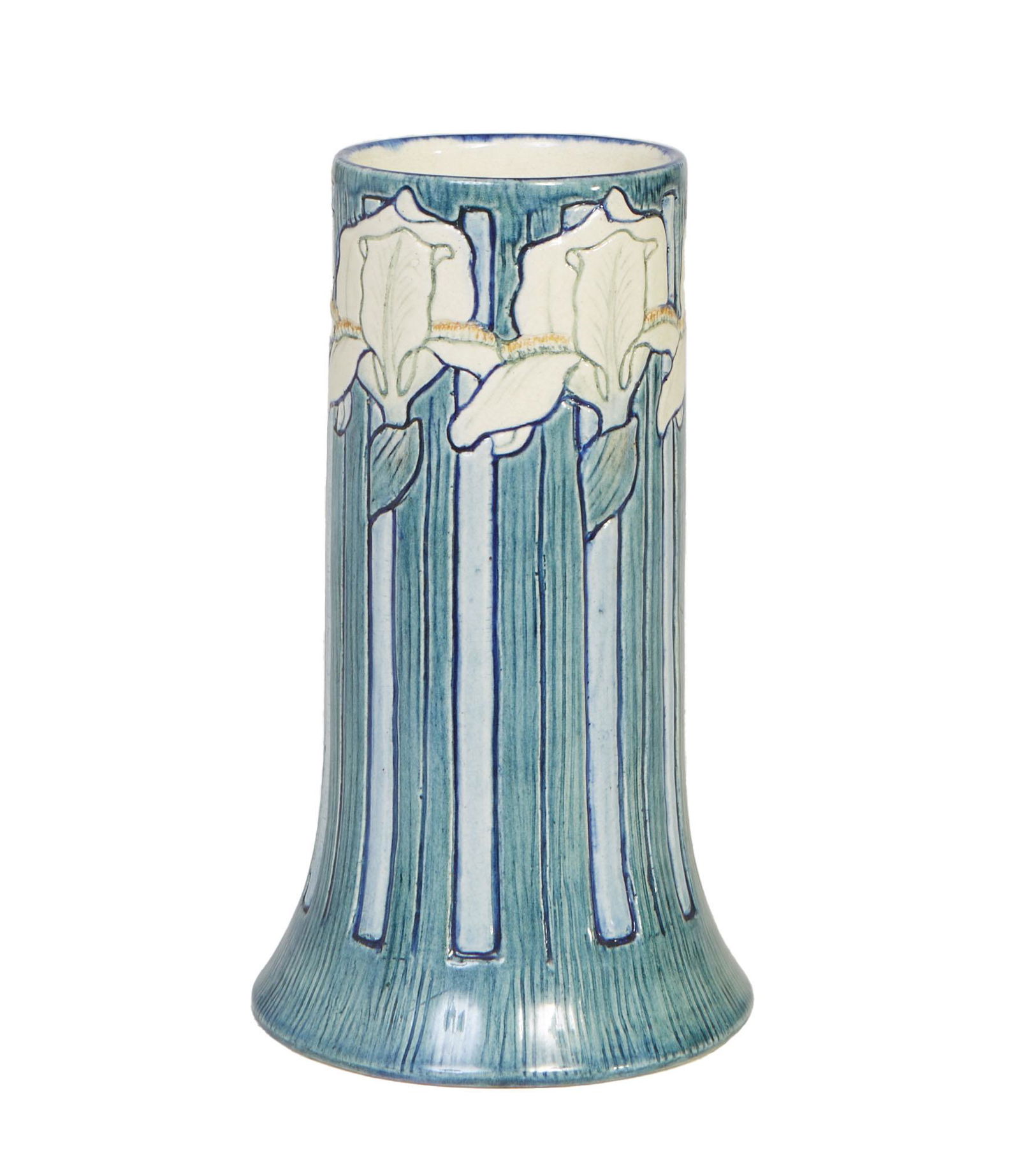 Newcomb College High Glaze Iris Vase, 1908 by Maria de Hoa Leblanc, of tapered form, the underside (1 of 18)