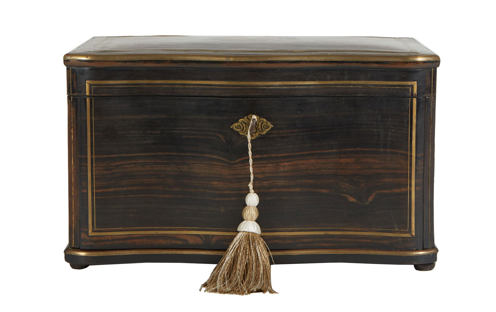 French Brass Inlaid Rosewood Cigar Humidor, 19th c., by Tahan, Paris, signed on the lock plate, the (1 of 2)