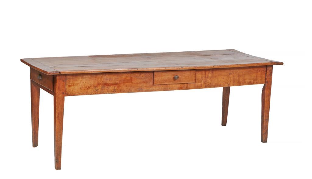 French Provincial Carved Oak Farmhouse Table, 19th c., the rectangular top over one end drawer and a (1 of 5)