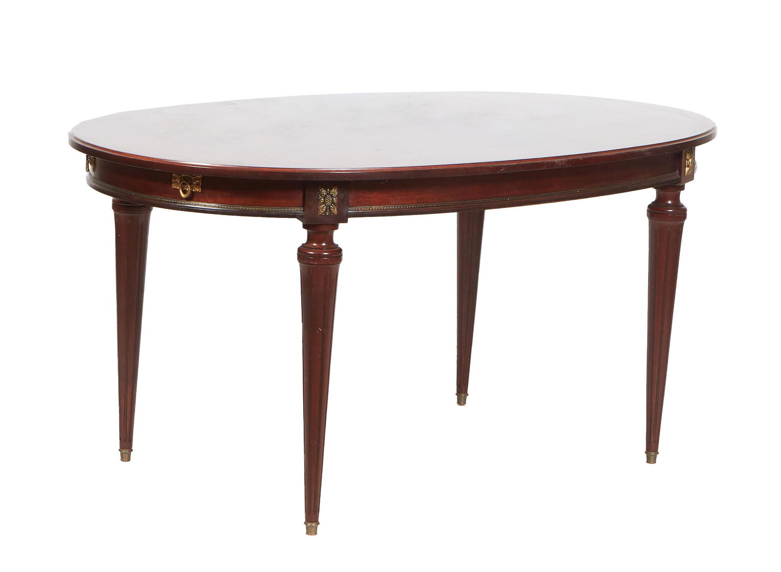 Unusual French Louis XVI Style Carved Walnut Horseshoe Dining Table, 20th c., the ogee edge oval top (1 of 2)