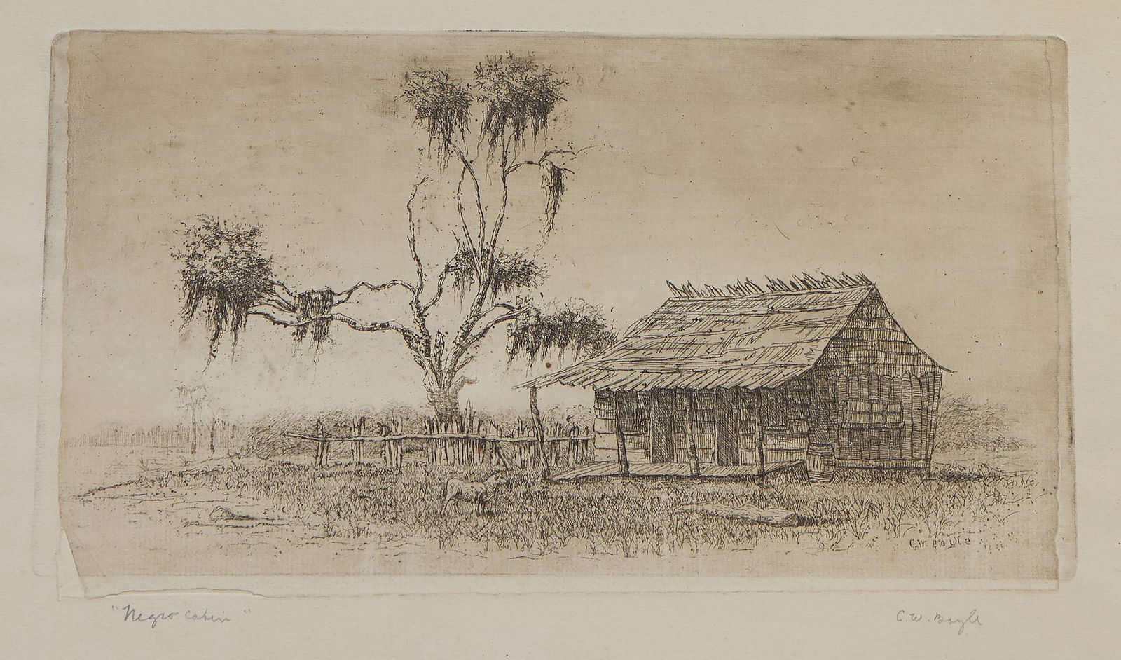 Charles Wellington (C.W.) Boyle (Louisiana, 1861-1925), "Slave Cabin," etching, signed in plate (1 of 3)