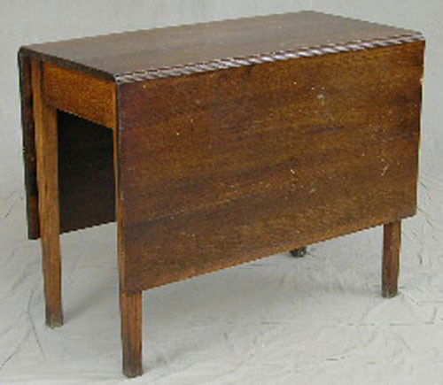 English Carved Oak Drop Leaf Gateleg Dining Table,: English Carved Oak Drop Leaf Gateleg Dining Table, 19th c., on tapered square legs, H.- 28 1/2 in., W.- Closed- 18 3/8 in., Open- 54 1/2 in.