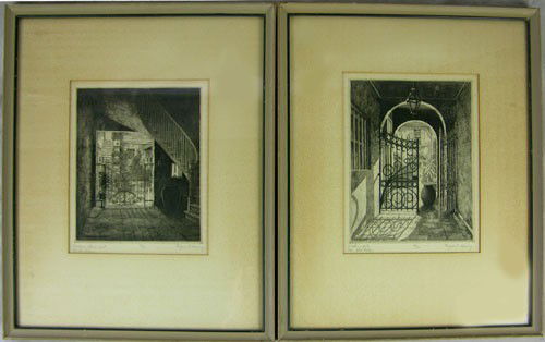 Eugene E. Loving (1908-1971), "Wishing Gate, Old N: Eugene E. Loving (1908-1971), "Wishing Gate, Old New Orleans," and "Toulouse Street Court, Old New Orleans," pair of etchings, ed /100, pencil titled l.l. margin, pencil marked "ed/100" lower center m