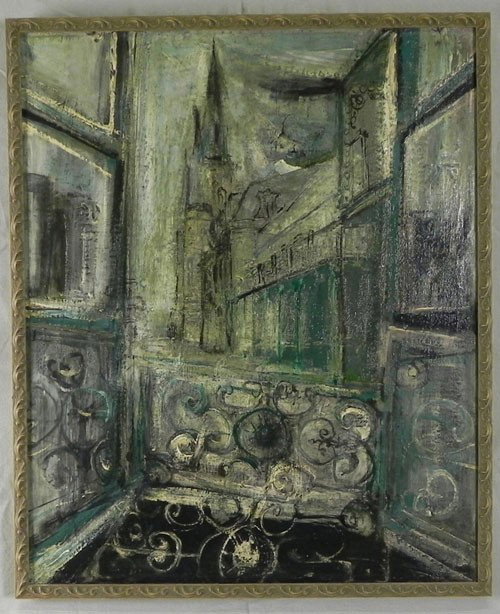 Jean Paul Brusset (1914-1985), "View of St. Louis: Jean Paul Brusset (1914-1985), "View of St. Louis Cathedral," c. 1950, oil on canvas, signed l.r., framed, H.- 29 1/4 in., W.- 24 in., from the collection of Dr. James W. Nelson.