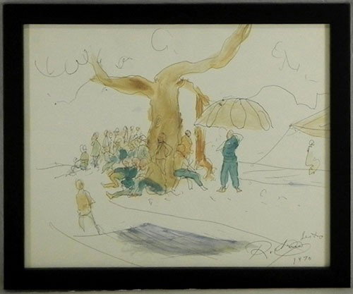 Noel Rockmore (1928-1995), "Jazz Fest," 1970, wate: Noel Rockmore (1928-1995), "Jazz Fest," 1970, watercolor and ink, dated and signed l.r., framed, H.- 10 5/8 in., W.- 13 1/2 in., from the collection of Dr. James W. Nelson. Note: Rockmore did the firs