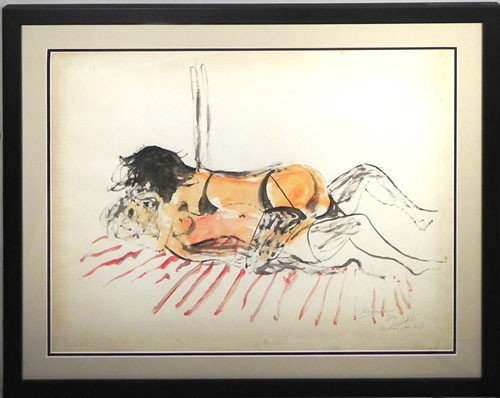 Noel Rockmore (1928-1995), "Lesbians at the Loft,: Noel Rockmore (1928-1995), "Lesbians at the Loft, from Life," Dec. 23, 1965, watercolor, titled, signed and dated l.r., framed, H.- 22 1/2 in., W.- 28 1/2 in., from the collection of Dr. James W. Nels