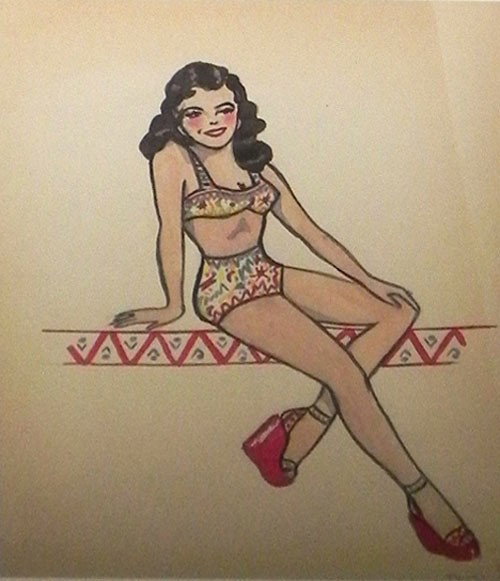 Patricia Heinzman, "Pin Up Girl," c. 1944, waterc: Patricia Heinzman, "Pin Up Girl," c. 1944, watercolor, signed l.r., framed, H.- 11 1/2 in., W.- 8 1/4 in.