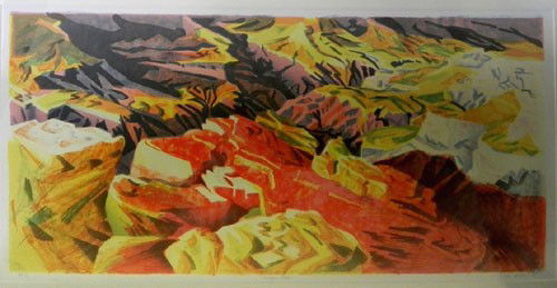 Susan Shatter (1943- ), "Canyon Rose," 1987, l: Susan Shatter (1943- ), "Canyon Rose," 1987, lithograph, AP 4/7, pencil numbered l.l. margin, pencil titled lower center margin, pencil signed and dated l.r. margin, framed, H.- 23 in., W.- 44 in.