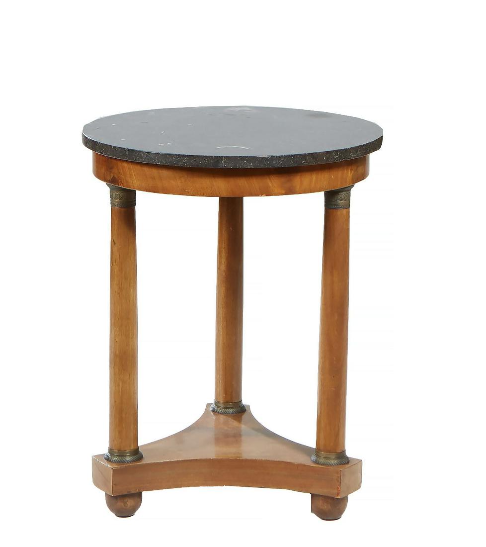 French Empire Ormolu Mounted Carved Walnut Marble Top Table, 19th c., the figured circular black (1 of 1)