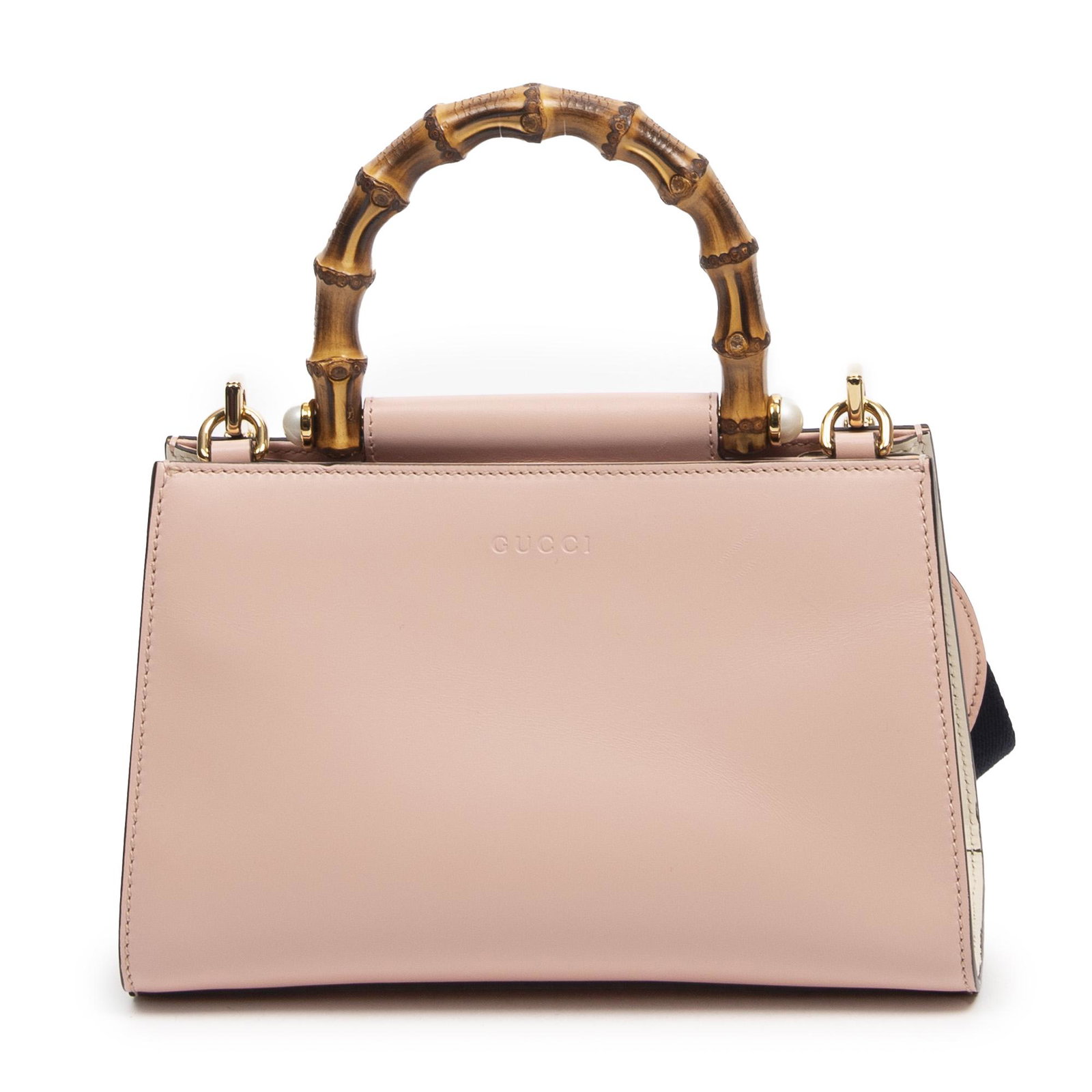 Gucci Bamboo Top Handle Mini Nympheaea Handbag, in pink leather, with golden plated hardware, (1 of 7)