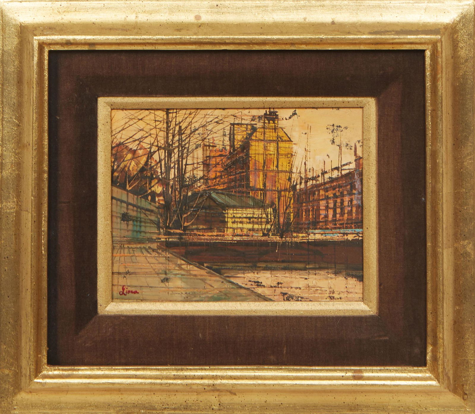 Lima, "Parisian Scene of Saint-Martin Canal, Near Notre Dame," 19th c., signed â€œLima" lower (1 of 5)