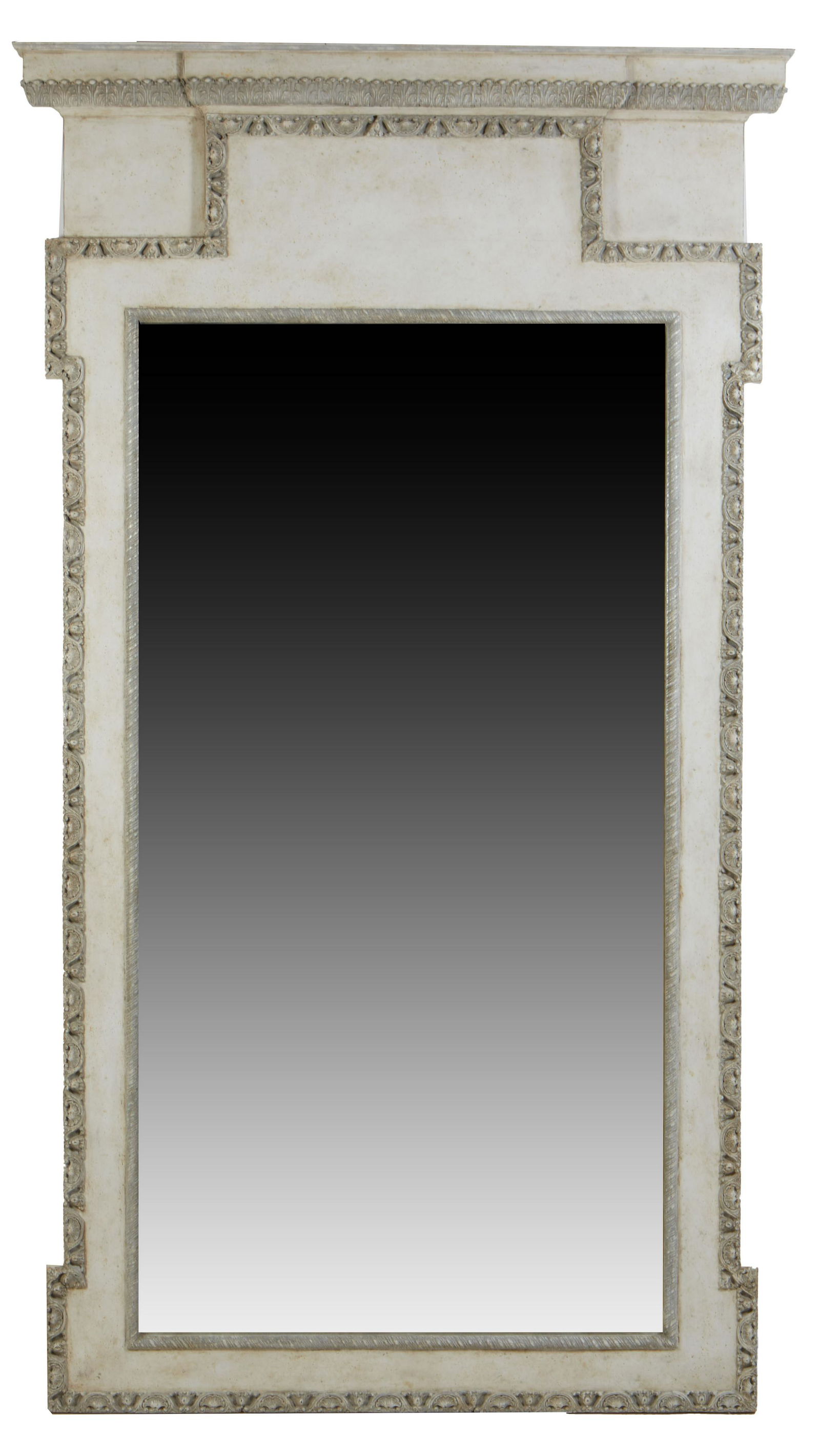 Large Polychromed Gesso Overmantel Mirror, 20th c., the relief framed breakfront top over a gray (1 of 1)