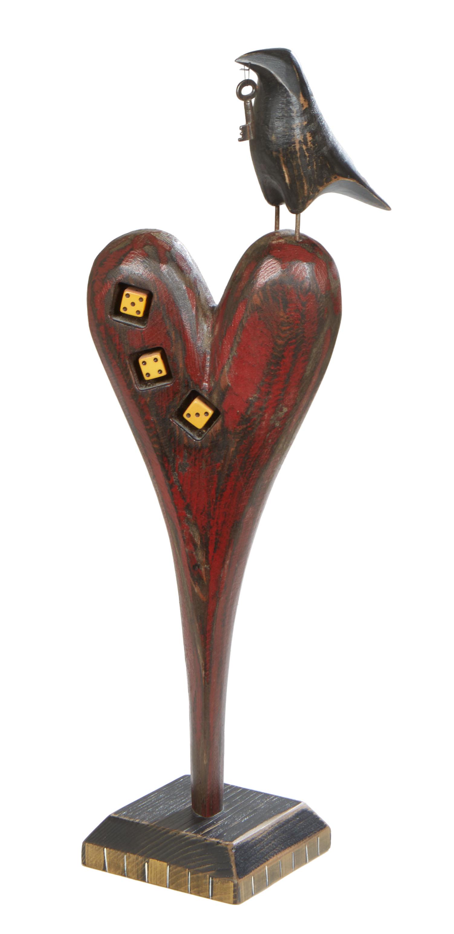 American School, "The Key to my Heart," 20th c., polychromed wood carving, on a sloping wood base, (1 of 1)