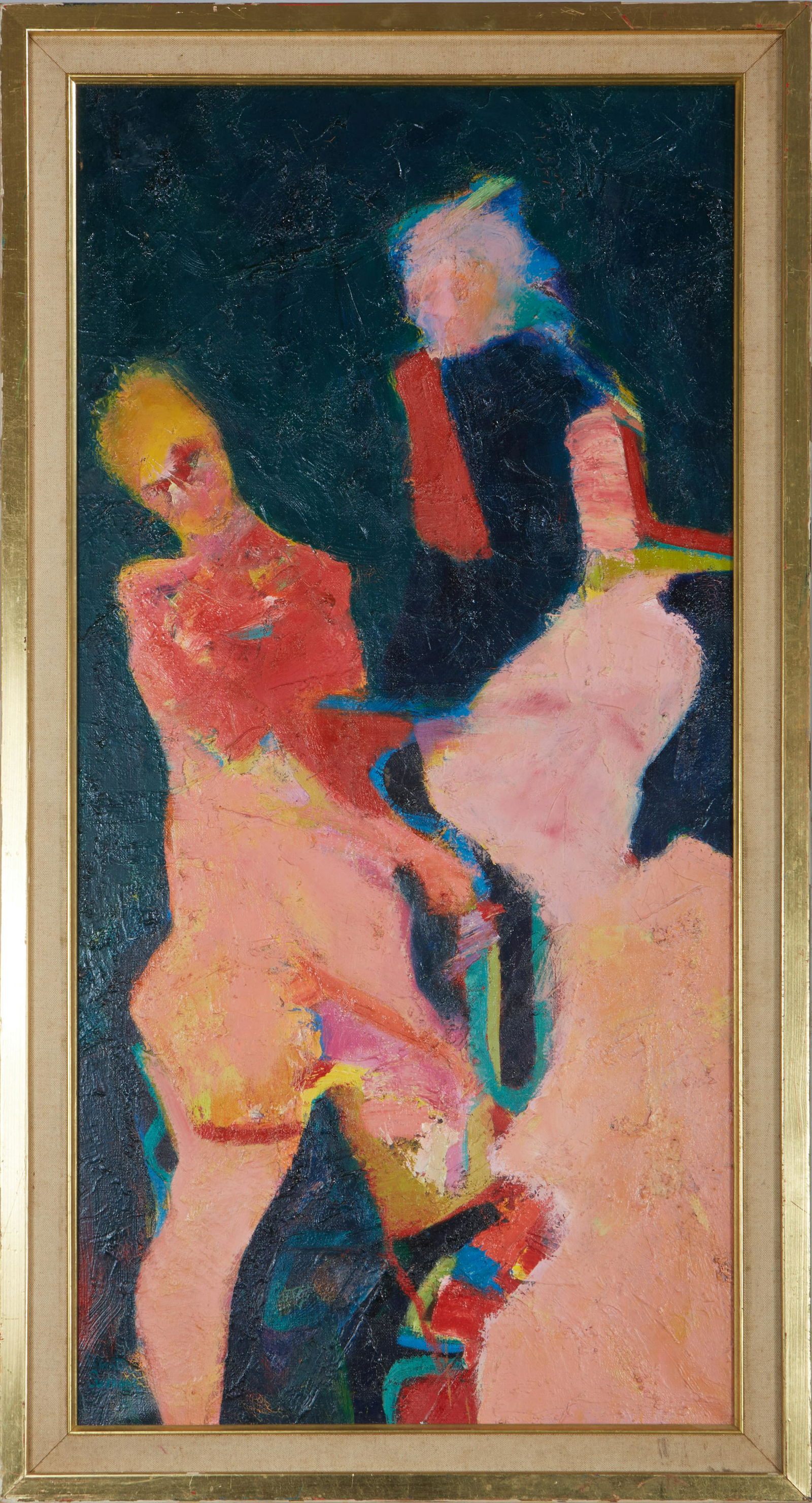 Martin Sumers (American/New Jersey, 1922-2012), "Colorful Figures," 20th c., oil on canvas, signed (1 of 5)