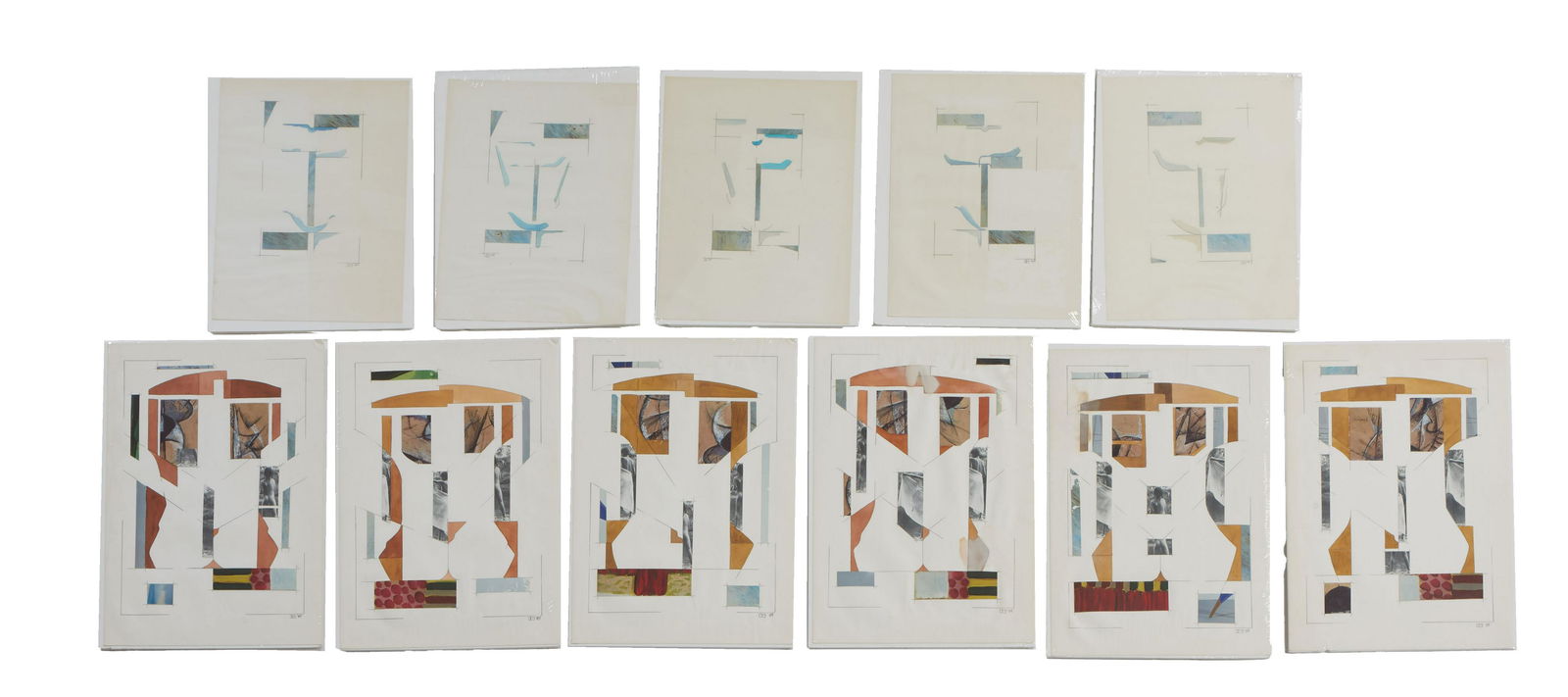 Tom Ogle (Finland, 1938- ), Eleven Abstract Studies, c. 1984, mixed media collage works on paper, (1 of 14)