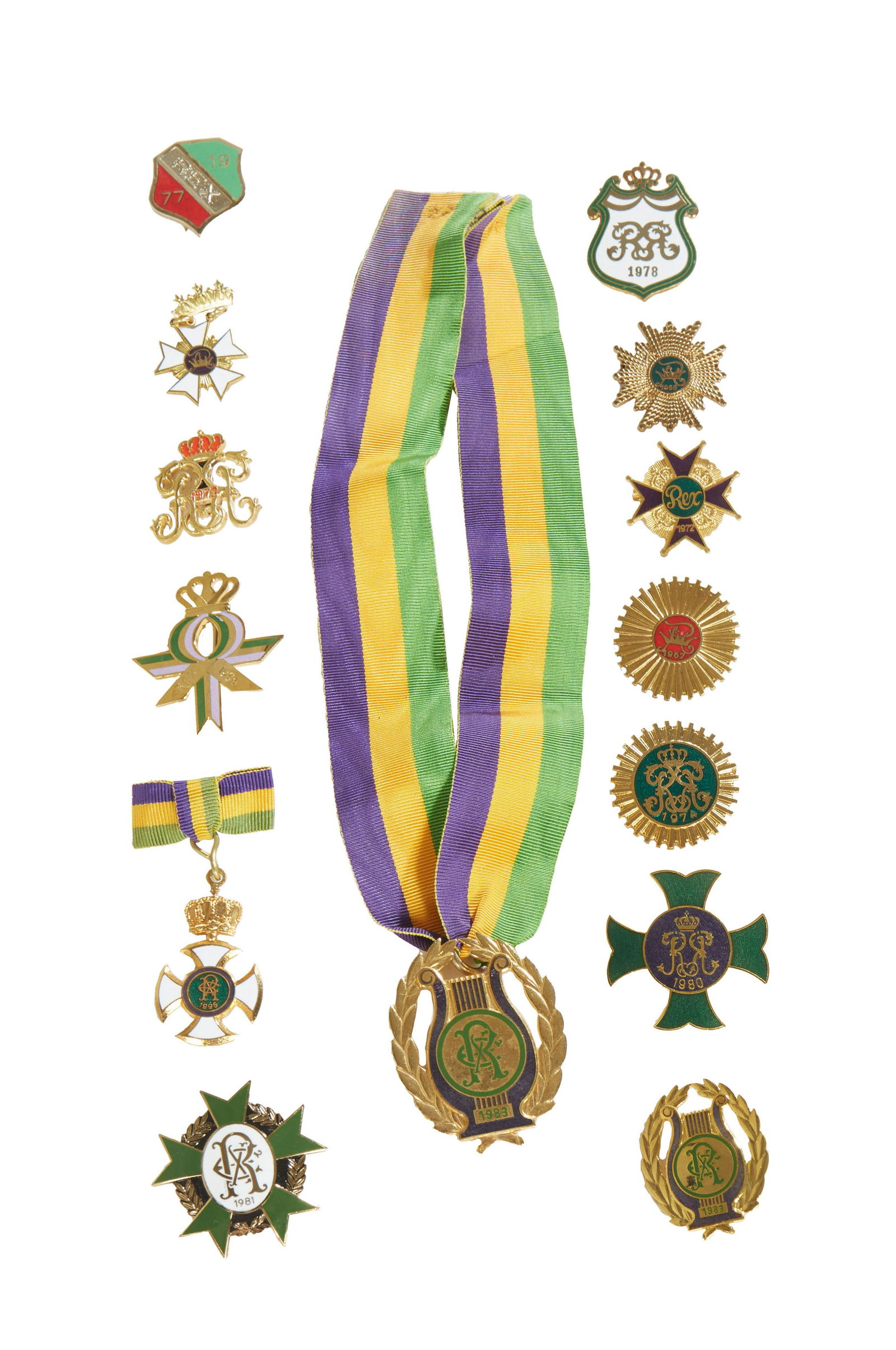 Mardi Gras- Group of Fourteen Rex Lady's Enamel Ducal Badges, consisting of two 1983; 1984; 1981; (1 of 1)