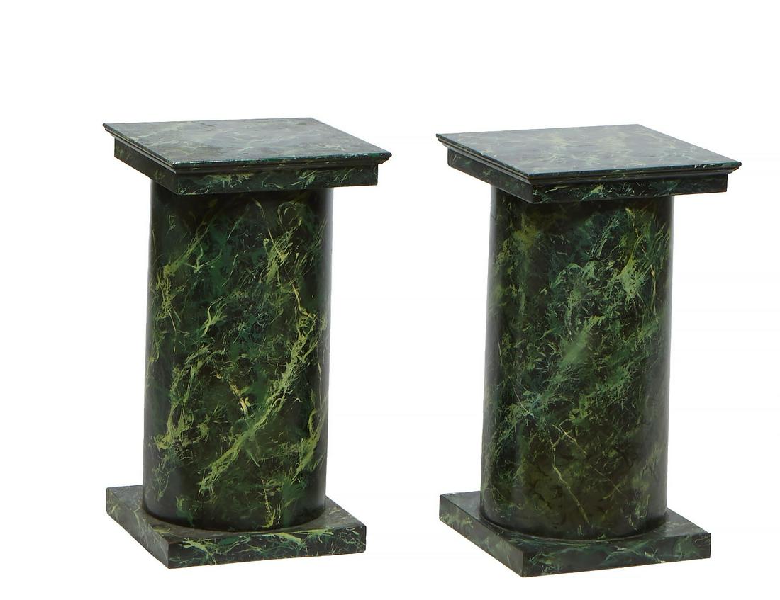 Pair of Faux Verde Antico Marble Wood Pedestals, 20th c., with square tops on columnar reeded (1 of 1)