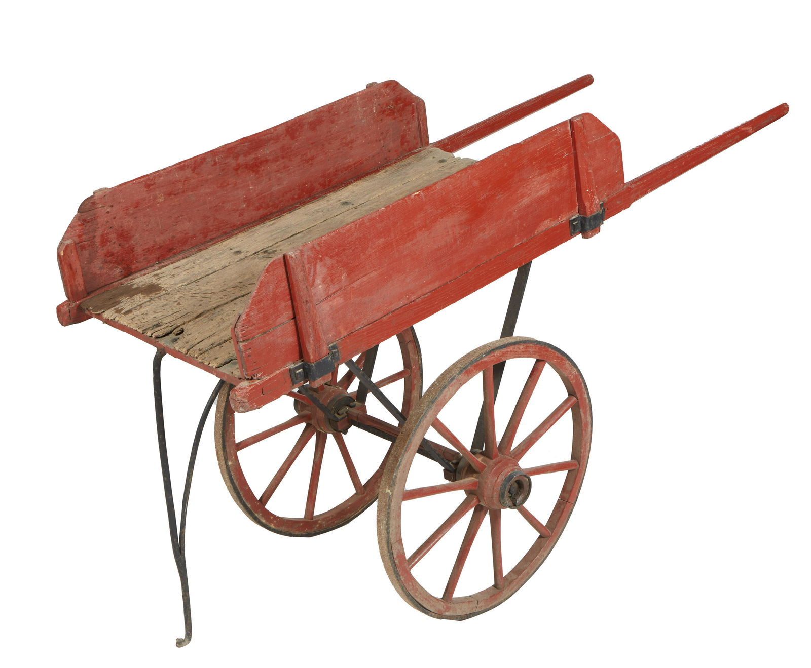 French Provincial Carved Beech Goat Cart, late 19th c., on spoked iron clad wheels, now in red (1 of 1)