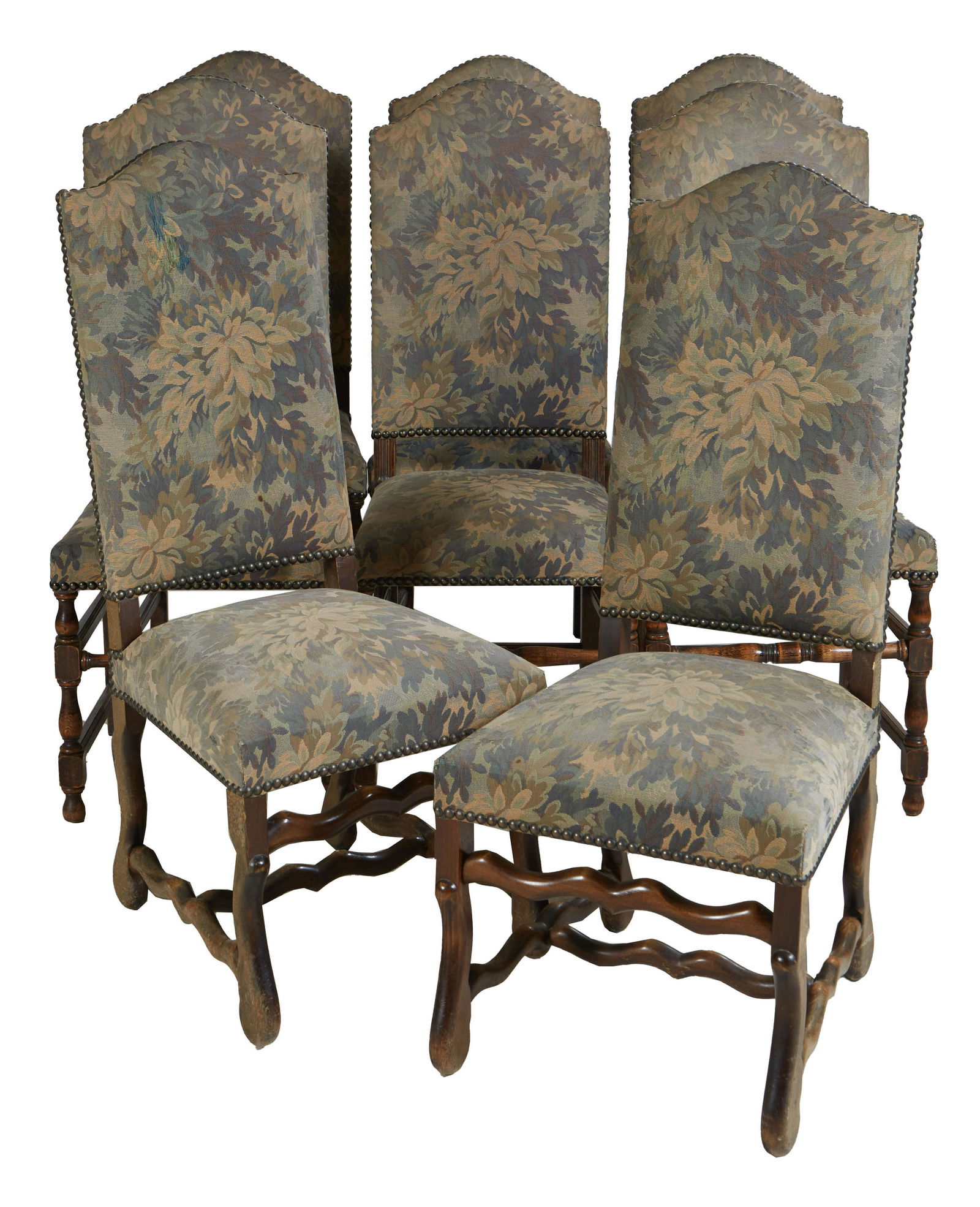 Set of Six French Louis XIII Style Carved Beech Dining Chairs, 20th c., the canted arched back over (1 of 1)