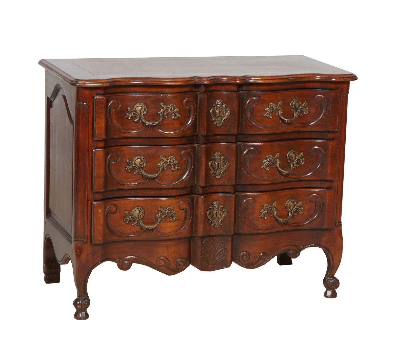 French Provincial Louis XV Style Carved Walnut Commode, 20th c., the stepped edge serpentine top (1 of 1)